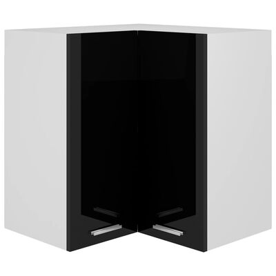 vidaXL Viseča kotna omarica visok sijaj črna 57x57x60 cm iverna plošča