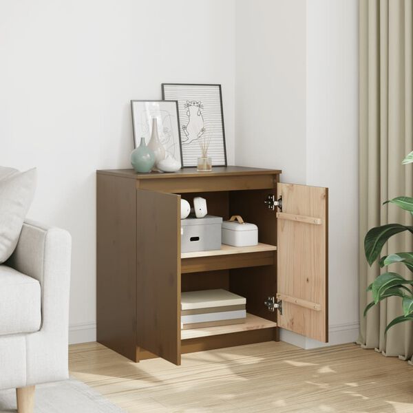 vidaXL Stranska omarica medeno rjava 60x36x65 cm trdna borovina