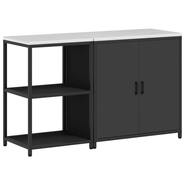 vidaXL Kuhinjski set za shranjevanje s polico z vrati 2 pcs Črna Jeklo