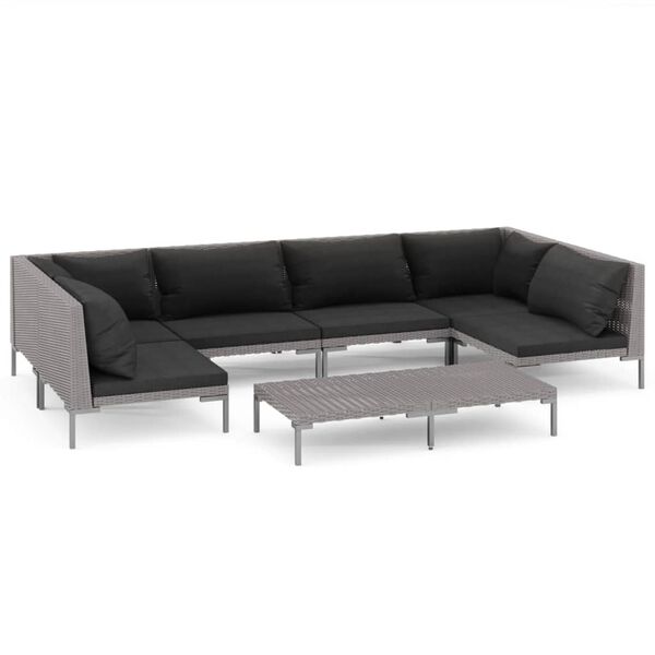 vidaXL Vrtna sedežna garnitura 7-delna z blazinami PE ratan temno siva