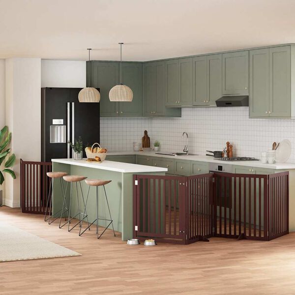 vidaXL Ograda za pse z vrati zložljiva 6 panelov rjava 480 cm les