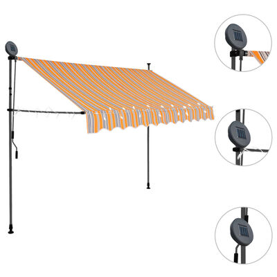 vidaXL Ročno zložljiva tenda z LED lučkami 250 cm rumena in modra