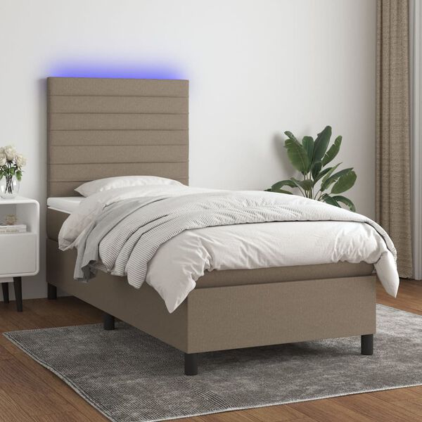 vidaXL Box spring postelja z vzmetnico LED taupe 90x200 cm blago