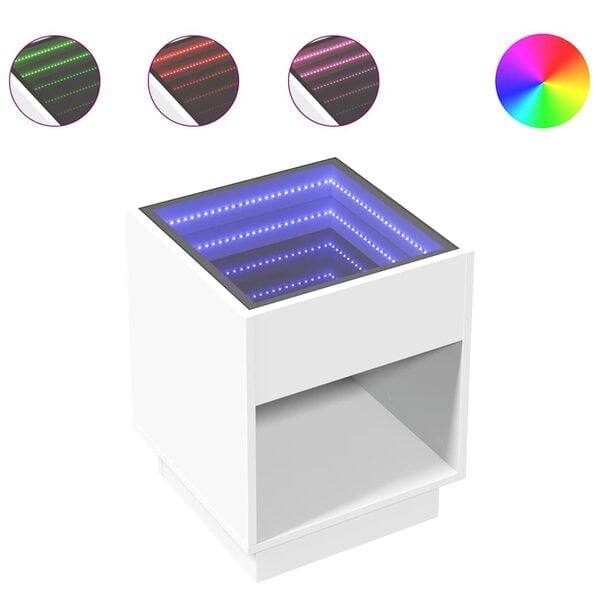 vidaXL Nočna mizica z neskončnimi LED bela 40x40x50 cm