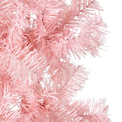 vidaXL Ozka umetna polovična novoletna jelka s stojalom roza 240 cm