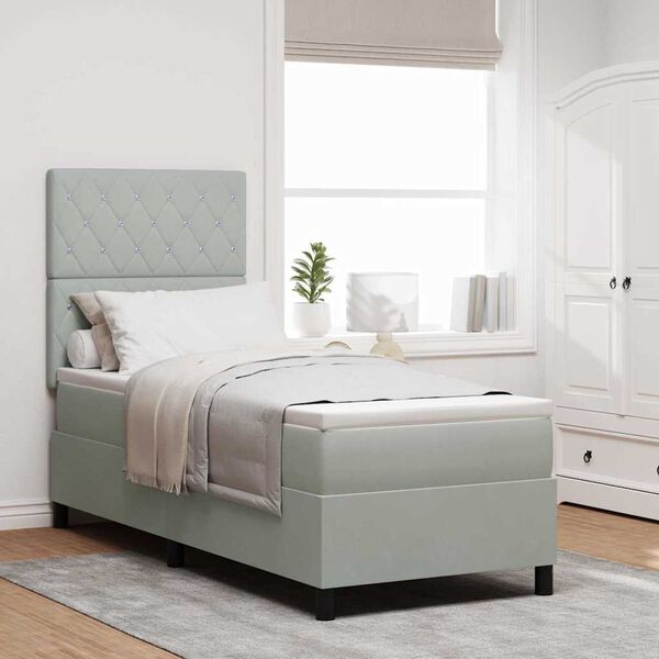 vidaXL LED Box Spring Postelja Svetlo siva 80 x 200 cm blago