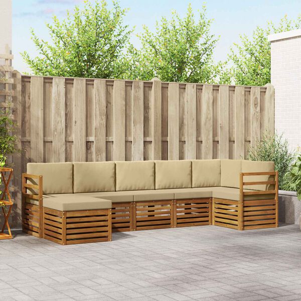 vidaXL Kotna sedežna garnitura z blazino 7 pcs Naravna in bež