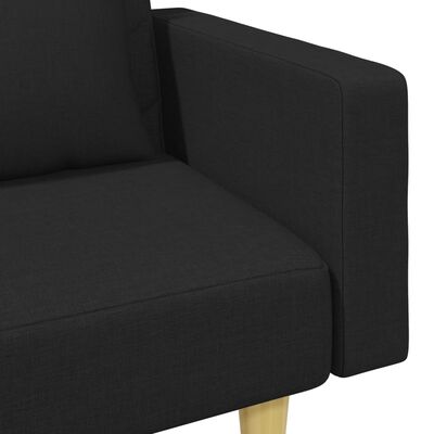 vidaXL Kavč dvosed z blazinami in stolčkom za noge črno blago