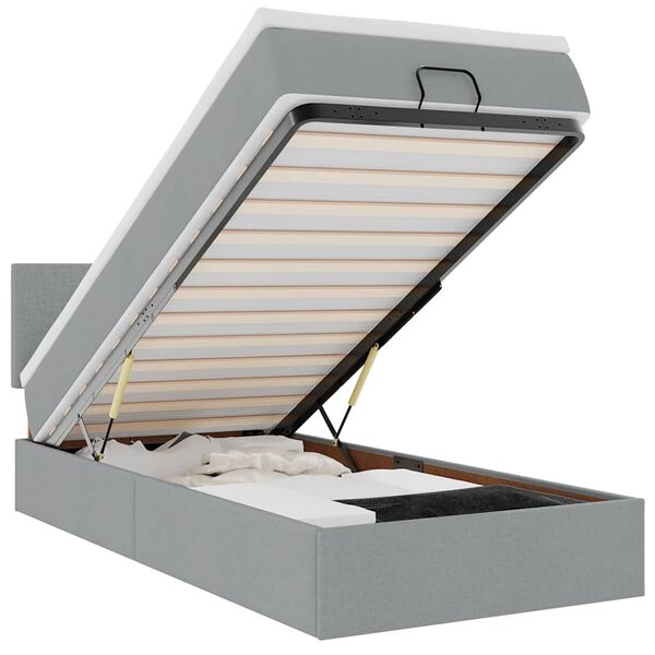 vidaXL Otomanska postelja z vzmetnico siv 90x200 cm blago