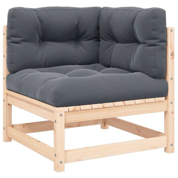 vidaXL Vrtni kotni kavč z antracitnimi blazinami trdna borovina