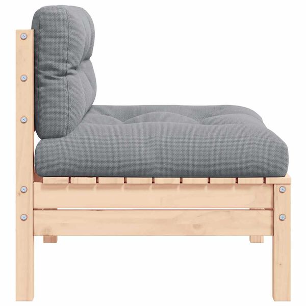 vidaXL Vrtni sredinski kavč s sivimi blazinami trdna borovina