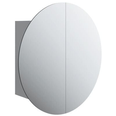 vidaXL Kopalniška omarica z okroglim ogledalom LED siva 40x40x17,5 cm