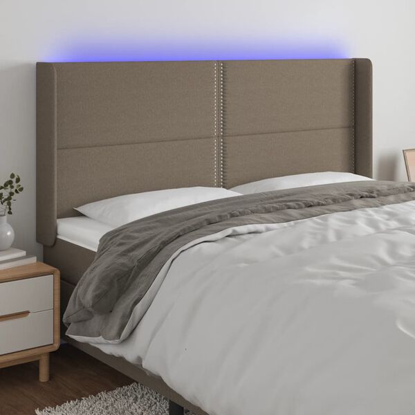 vidaXL LED posteljno vzglavje taupe 183x16x118/128 cm blago