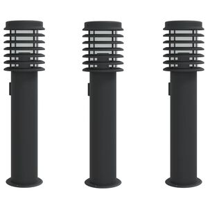 vidaXL Zunanje talne svetilke z vtičnico 3 kosi črne 60 cm nerj. jeklo