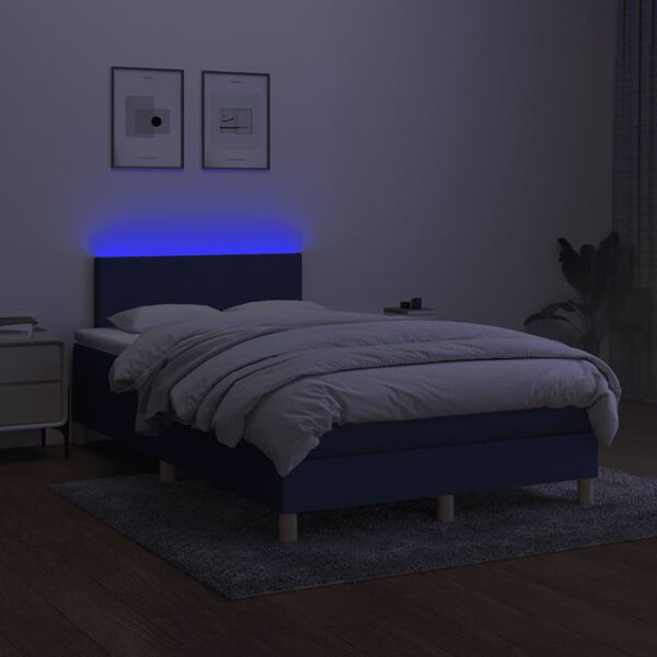 vidaXL Box spring postelja z vzmetnico LED modra 120x190 cm blago
