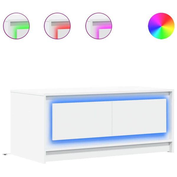 vidaXL Klubska mizica z LED lučkami bela inženirski les