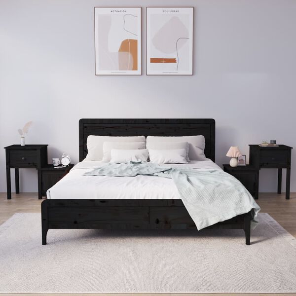 vidaXL Nočna omarica 2 kosa črna 79,5x38x65,5 cm trdna borovina