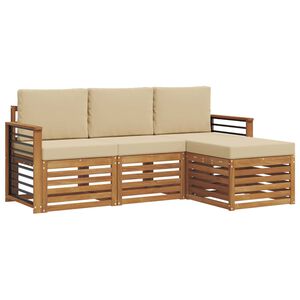 vidaXL Zunanja garnitura za sedenje z blazino 4 pcs Naravna in bež