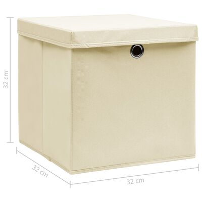 vidaXL Škatle za shranjevanje s pokrovi 4 kosi krem 32x32x32 cm blago