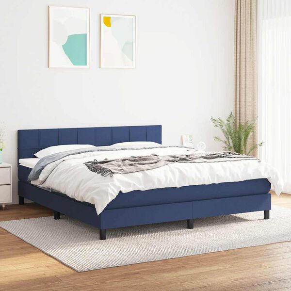 vidaXL Box spring postelja z vzmetnico modra 160x200 cm blago