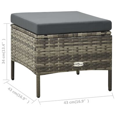 vidaXL Vrtni kavč dvosed z mizico in stolčki poli ratan siv