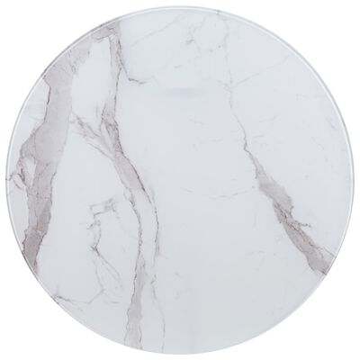 vidaXL Površina za mizo bela Ø80 cm steklo s teksturo marmorja