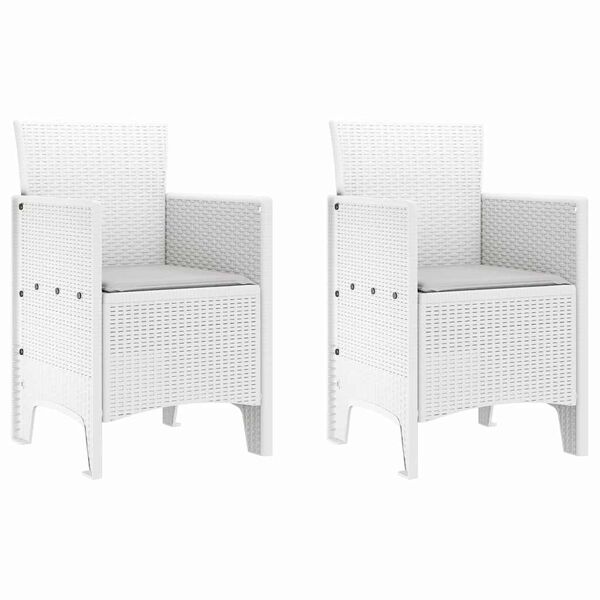 vidaXL Vrtni Stol z blazino 2 pcs Bela 53 x 49 x 85 cm Polipropilen