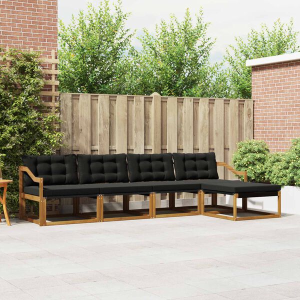 vidaXL Zunanja garnitura za sedenje z blazino 5 pcs Naravna in črna