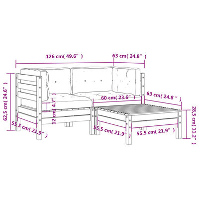 vidaXL Vrtni kavč z blazinami in stolčkom za noge dvosed