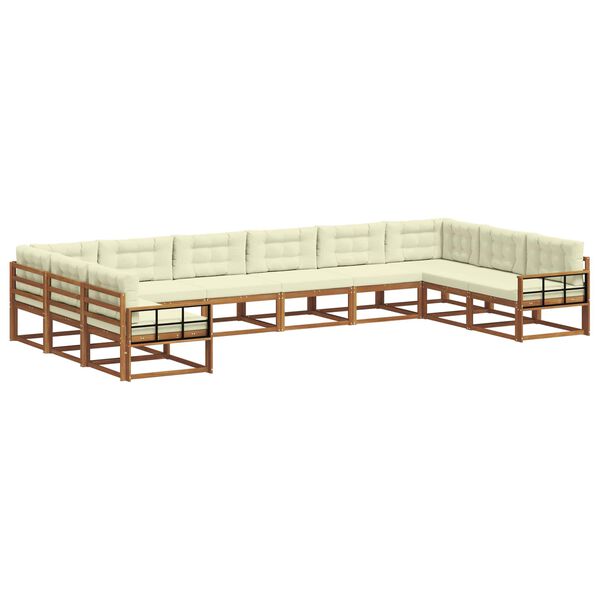 vidaXL Zunanja garnitura za sedenje 10 pcs Naravna in smetana