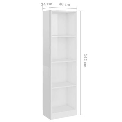 vidaXL Knjižna omara 4-nadstropna visok sijaj bela 40x24x142 cm