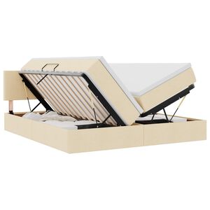 vidaXL LED Postelja za Shranjevanje z Blazino Krema 180 x 200 cm Blago
