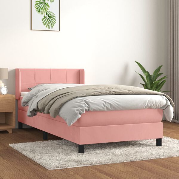 vidaXL Box spring postelja z vzmetnico roza 90x190 cm žamet