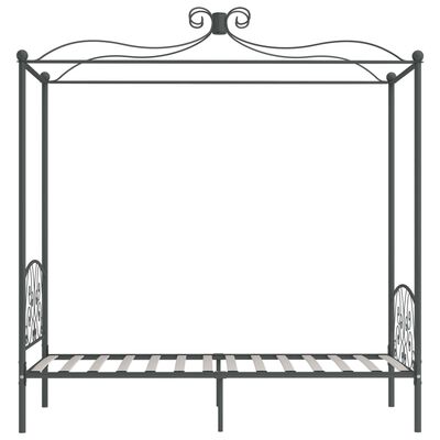 vidaXL Posteljni okvir z ogrodjem za baldahin siv kovinski 100x200 cm