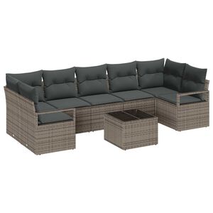 vidaXL Vrtna sedežna garnitura 8 pcs Siva Poli ratan, jeklo in steklo