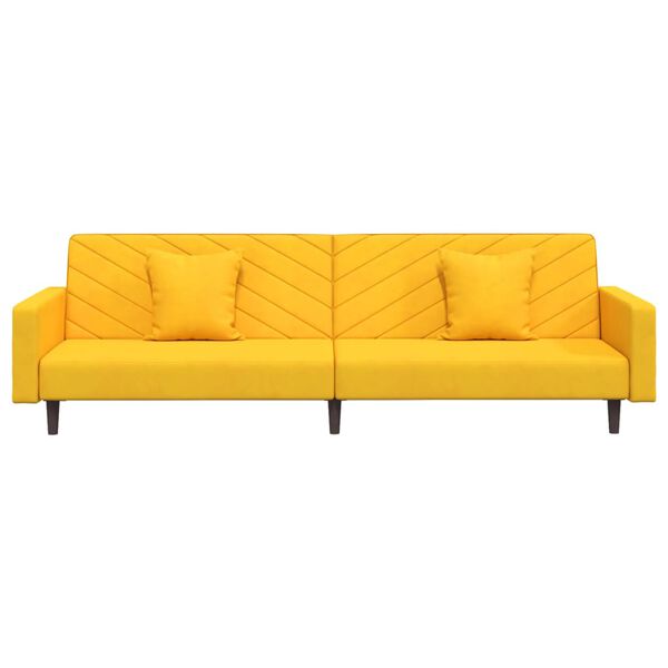 vidaXL Kavč dvosed z leži&scaron;čem in dvema blazinama rumen žamet