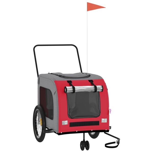 vidaXL Kolesarska prikolica za hi&scaron;ne ljubljenčke rdeča in siva