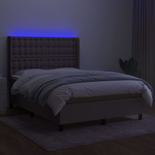 vidaXL Box spring postelja z vzmetnico LED taupe 140x190 cm blago