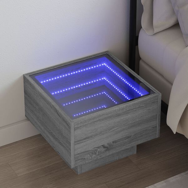 vidaXL Nočna mizica z neskončnimi LED siva sonoma 40x40x30 cm
