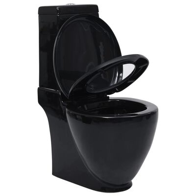 vidaXL Keramična WC školjka okrogla pretok vode spodaj črna