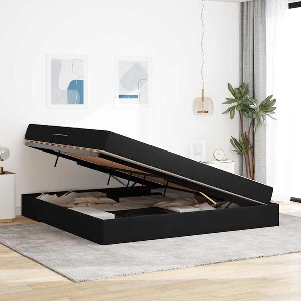 vidaXL Postelja z dodatnim prostorom za shranjevanje in vzmetnico Črna