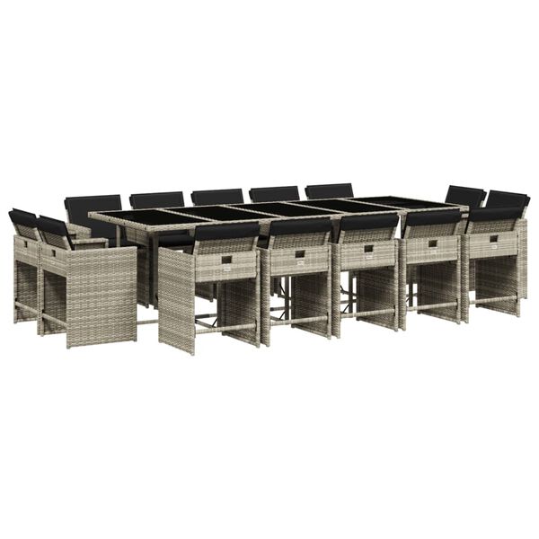 vidaXL Vrtna jedilna garnitura 15-delna z blazinami sv. siv poli ratan