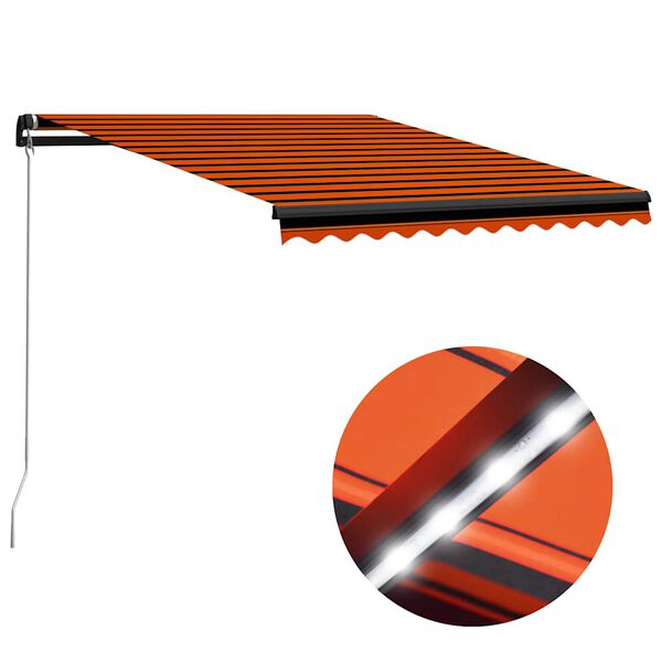 vidaXL Ročno zložljiva tenda z LED 300x250 cm oranžna in rjava