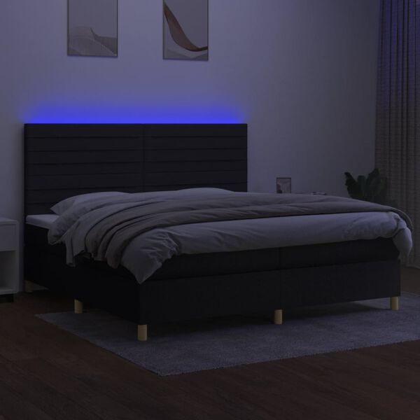 vidaXL Box spring postelja z vzmetnico LED črna 200x200 cm blago