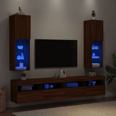 vidaXL TV omarica z LED lučkami 2 kosa rjavi hrast 30,5x30x102 cm