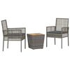 vidaXL Vrtnik Bistro Set 3 kos Siva poli ratan