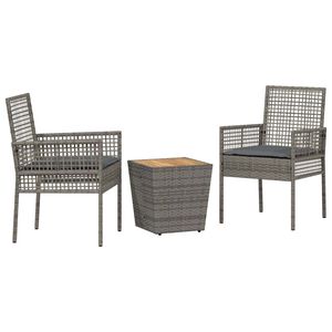 vidaXL Vrtnik Bistro Set 3 kos Siva poli ratan