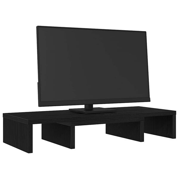 vidaXL Stojalo za monitor nastavljivo črna hrast 60x24x10,5cm inž. les