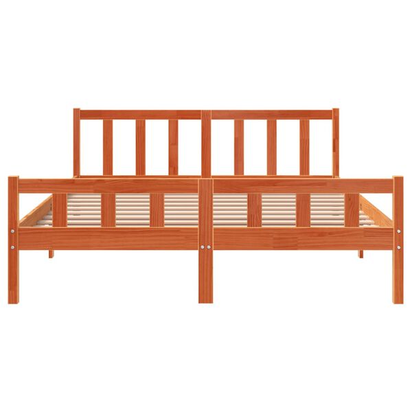 vidaXL Posteljni okvir brez vzmetnice vošč. rjav 150x200 cm borovina