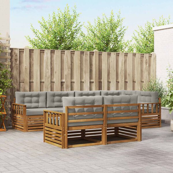 vidaXL Zunanja garnitura za sedenje 7 pcs Naravna in svetlo siva